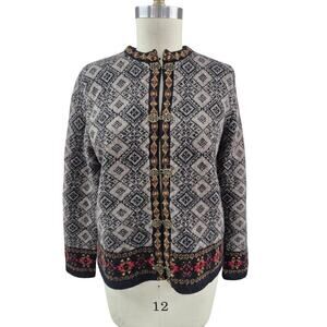 Susan Bristol Wool Sweater Nordic Fair Isle Clasp Cardigan M Cottagecore Granny